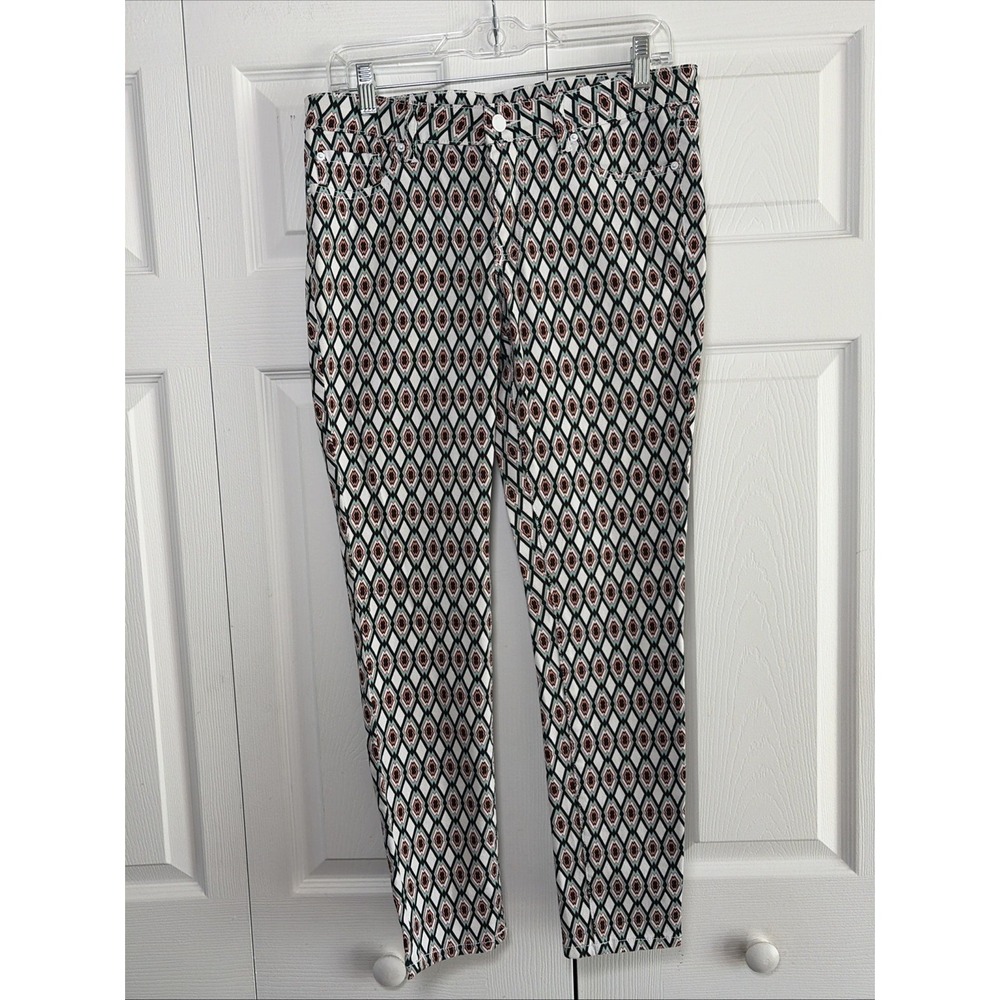 Bisou Bisou Geometric Diamond Straight Pants Womens Size 8 Stretch Twee Boho